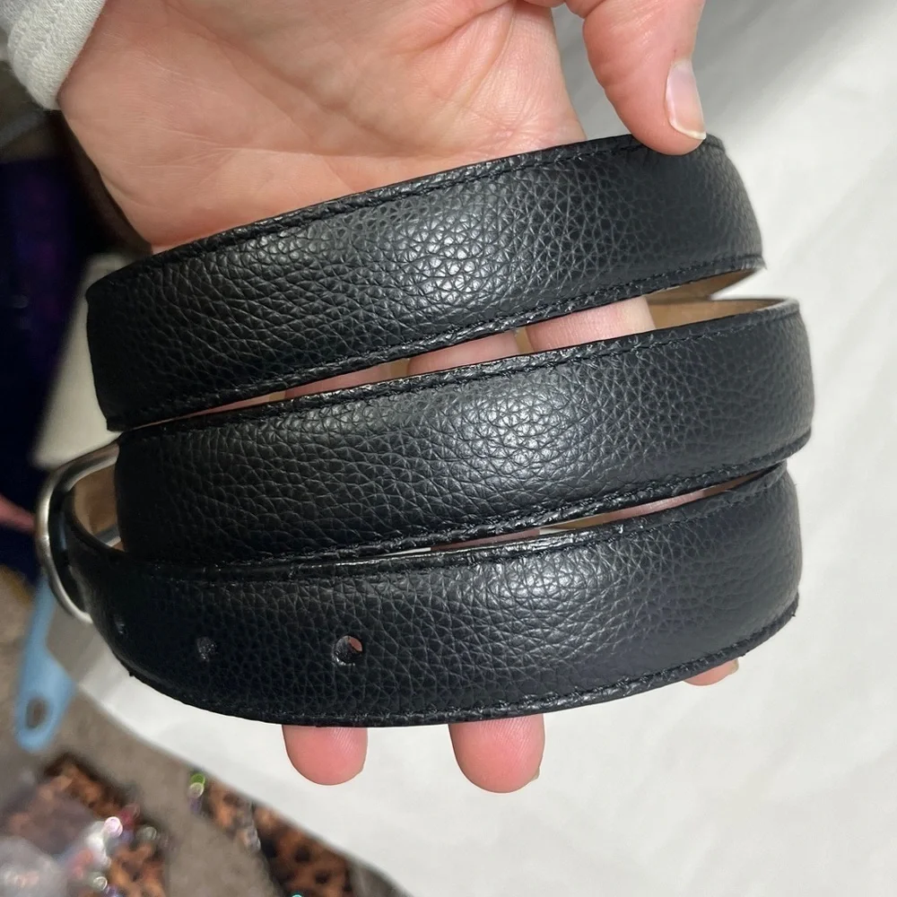 LL Bean Men's Black Full Grain Pebbled Leather Belt Silver Buckle Size 3X